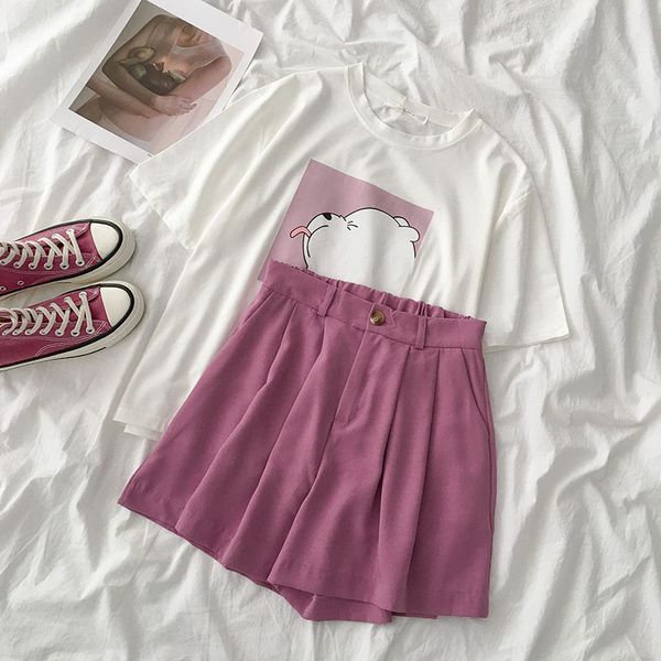 sweet summer short set women casual white bear print t-shirt + high waist wide leg purple short matching set two pieces suit
sweet summer short set women casual white bear print t-shirt + high waist wide leg purple short matching set two pieces suit