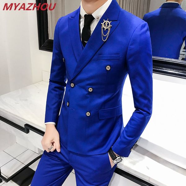 men's suits & blazers luxury royal suit 3 sets fashion boutique double-breasted solid color wedding dress slim business banquet formal, White;black
men's suits & blazers luxury royal suit 3 sets fashion boutique double-breasted solid color wedding dress slim business banquet formal, White;black