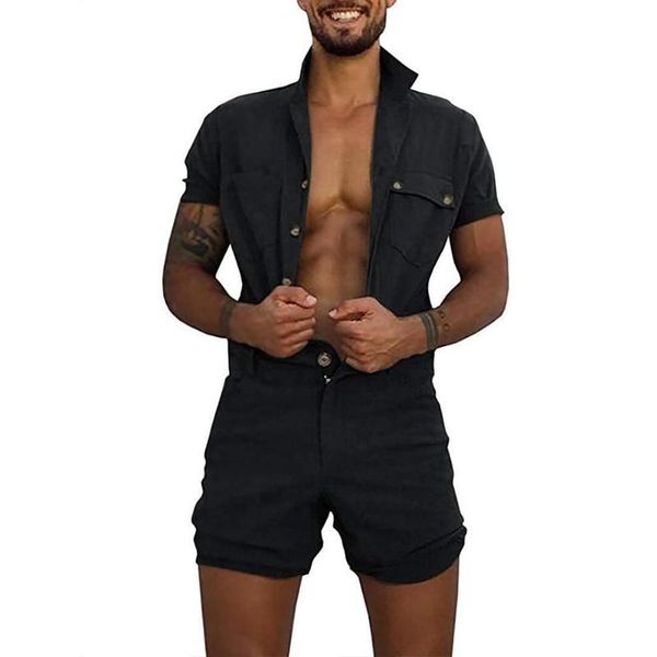 missky men's jumpsuit summer button placket short-sleeve shirts solid color one piece clothing male jumpsuit, Black
missky men's jumpsuit summer button placket short-sleeve shirts solid color one piece clothing male jumpsuit, Black