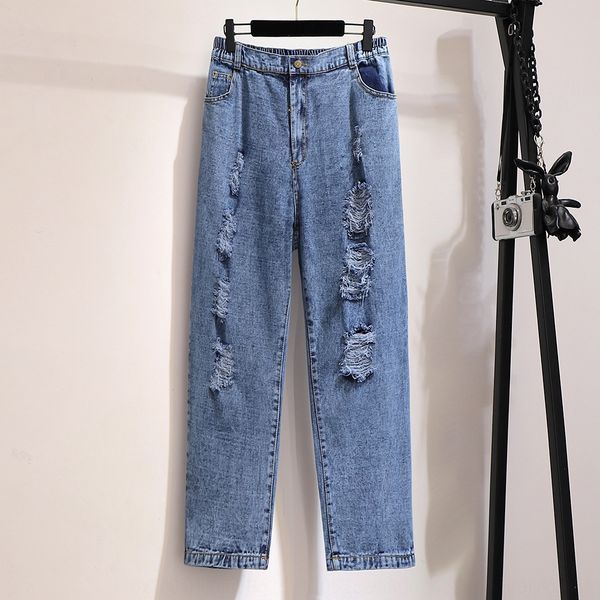 300kg large size women's clothing fat sister mm autumn temperament new hole loose women's slimming jeans and jeans, Blue
300kg large size women's clothing fat sister mm autumn temperament new hole loose women's slimming jeans and jeans, Blue