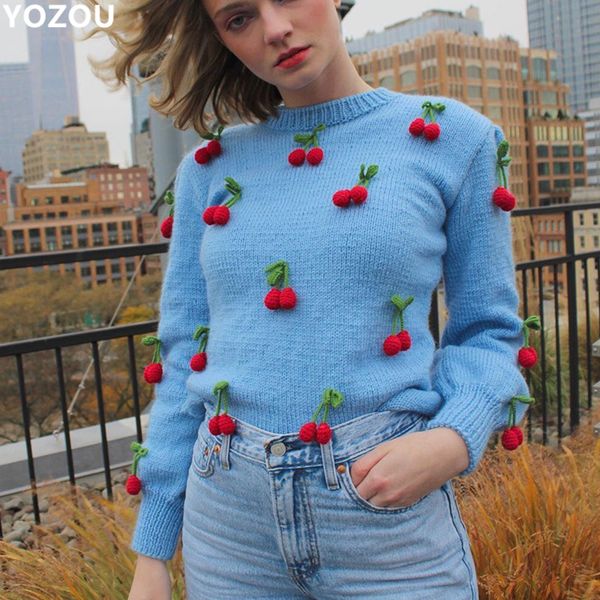 harajuku chic vintage handmade knitwear knitted cherry blue fashion women loose oversize winter sweater for female, White;black
harajuku chic vintage handmade knitwear knitted cherry blue fashion women loose oversize winter sweater for female, White;black