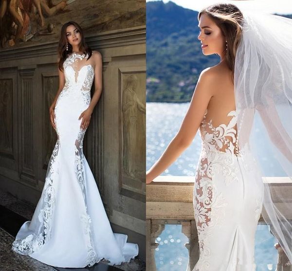 2021 couture beach mermaid wedding dresses jewel neck lace stain see through bohemian fishtail bride wedding gown robes, White
2021 couture beach mermaid wedding dresses jewel neck lace stain see through bohemian fishtail bride wedding gown robes, White