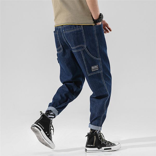 washed men's harem pants loose casual multi pockets strap ripped holes drawstring male jeans pants hip hop denim trousers, Blue
washed men's harem pants loose casual multi pockets strap ripped holes drawstring male jeans pants hip hop denim trousers, Blue