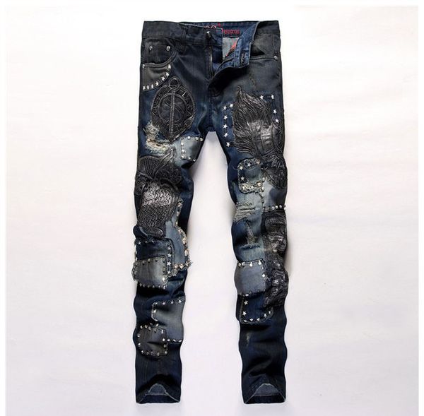 europen american style designer brand men's casual slim jeans luxury black embroidery jeans straight denim trousers for men, Blue
europen american style designer brand men's casual slim jeans luxury black embroidery jeans straight denim trousers for men, Blue