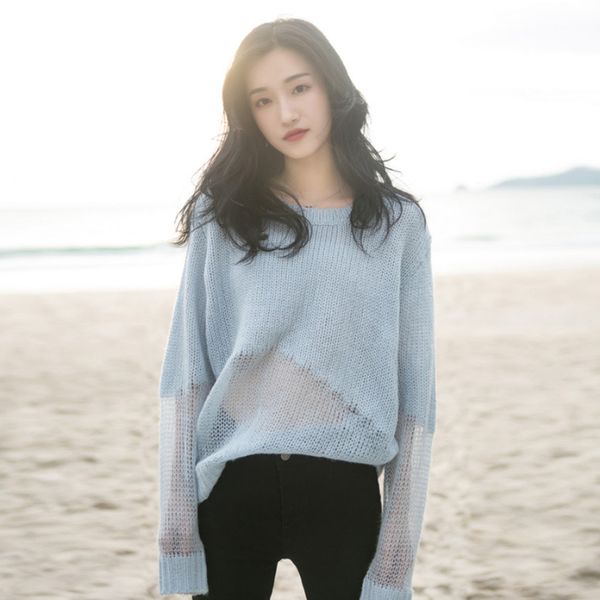 spring and summer irregular hollow casual see througth sweater women's thin round neck shirt knitted for women, White;black
spring and summer irregular hollow casual see througth sweater women's thin round neck shirt knitted for women, White;black