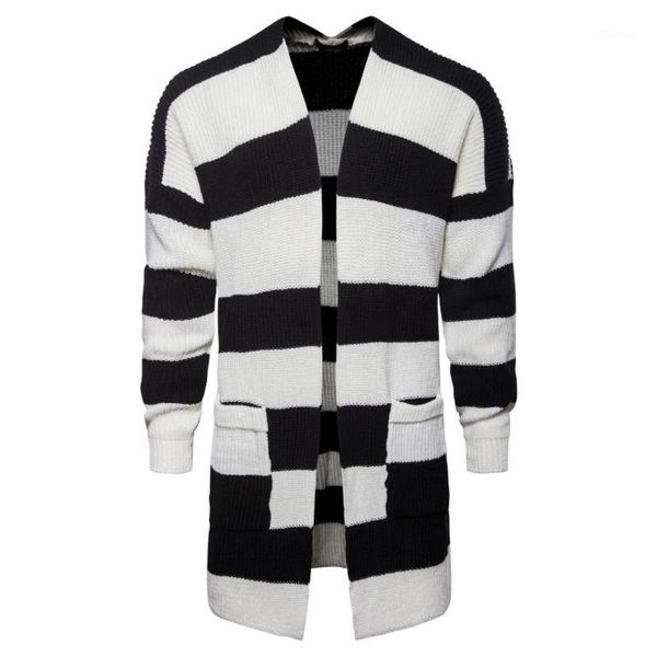 cardigan mens collared cardigan jackets men's middle long black and white striped printed knitted sweater jackets1, White;black
cardigan mens collared cardigan jackets men's middle long black and white striped printed knitted sweater jackets1, White;black