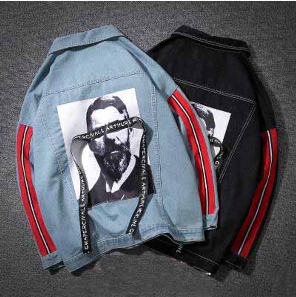 plus size us style patchwork ribbon denim jacket head printed single breasted casual jacket coats teenager autumn outwear coats, Black;brown
plus size us style patchwork ribbon denim jacket head printed single breasted casual jacket coats teenager autumn outwear coats, Black;brown