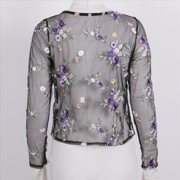 womens sweet flower embroidery mesh blouses transparent see through blouse long sleeve shirts female brand blusas, White
womens sweet flower embroidery mesh blouses transparent see through blouse long sleeve shirts female brand blusas, White
