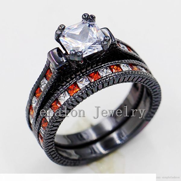 vecalon antique wedding band ring set for women red garnet simulated diamond cz 14kt black gold filled female engagement ring, Slivery;golden
vecalon antique wedding band ring set for women red garnet simulated diamond cz 14kt black gold filled female engagement ring, Slivery;golden