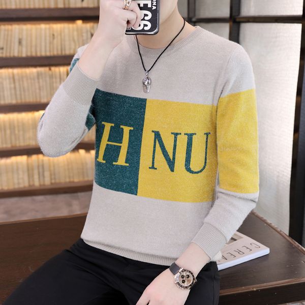 winter simple wind sweater men's trend color matching letter round neck sweater easy match warm base slimming knit men, White;black
winter simple wind sweater men's trend color matching letter round neck sweater easy match warm base slimming knit men, White;black