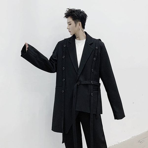 men 2pcs sets ribbon casual suits jacket pant male women streetwear hip hop fashion show blazer coat trousers stage clothing, White;black
men 2pcs sets ribbon casual suits jacket pant male women streetwear hip hop fashion show blazer coat trousers stage clothing, White;black