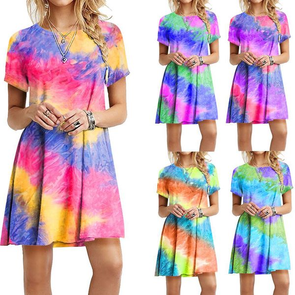 new tie-dye print casual dress women summer short sleeve rainbow gradient color printing mini short dresses large size vestidos
new tie-dye print casual dress women summer short sleeve rainbow gradient color printing mini short dresses large size vestidos