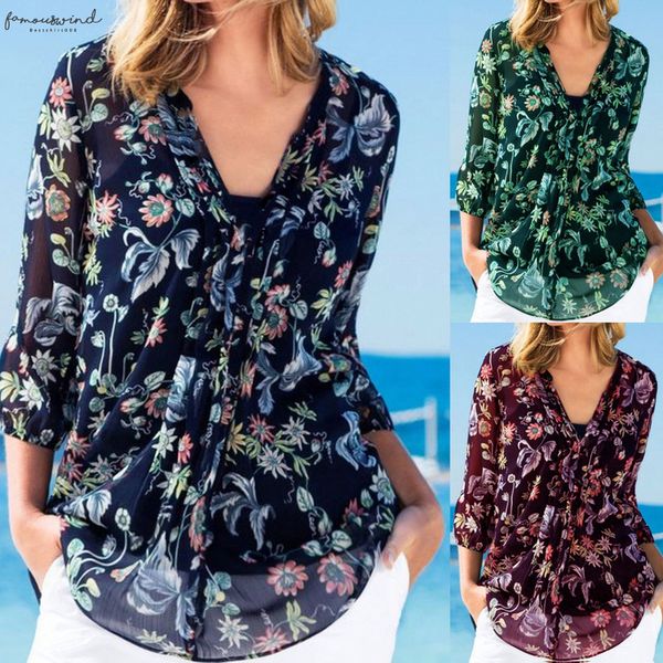 women blouse women casual loose three quarter floral sleeve v neck chiffon floral print blouse shirt 722, White
women blouse women casual loose three quarter floral sleeve v neck chiffon floral print blouse shirt 722, White