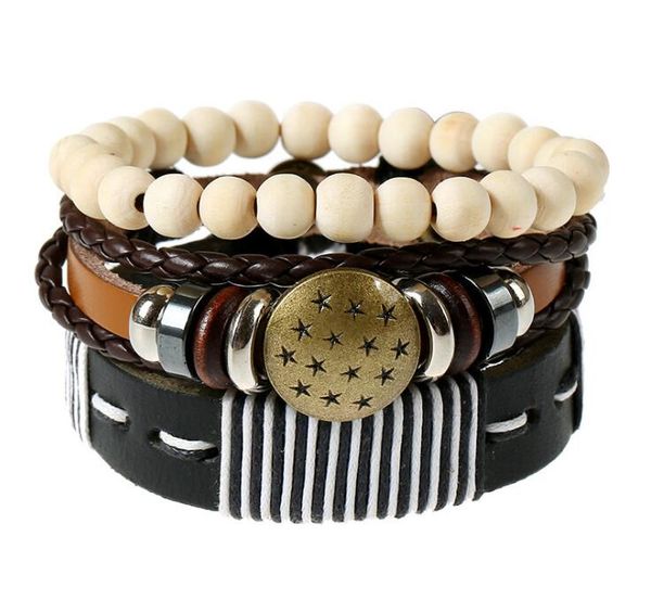 2020 men's genuine leather bracelet diy pu retro five stars beads cotton rope bracelet combination suit bracelet 3styles/1set, Black
2020 men's genuine leather bracelet diy pu retro five stars beads cotton rope bracelet combination suit bracelet 3styles/1set, Black
