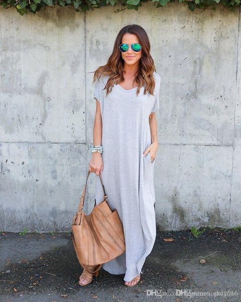 women dress cotton blend deep v-neck short sleevel pocket solid color split sling lady long mermaid casual loose dresses skirt size s-xl d5, Black;gray
women dress cotton blend deep v-neck short sleevel pocket solid color split sling lady long mermaid casual loose dresses skirt size s-xl d5, Black;gray
