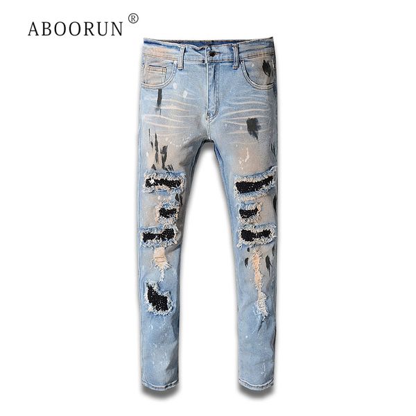 hi street men's skinny ripped painted jeans distressed hole diamonds jeans plus size 40 fashion brand for male, Blue
hi street men's skinny ripped painted jeans distressed hole diamonds jeans plus size 40 fashion brand for male, Blue