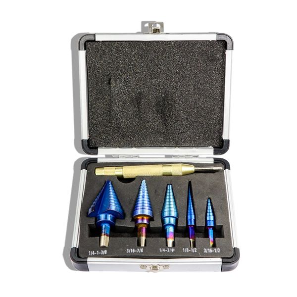 6pcs 1/8inch-1-3/8inch blue coated step drill bit with center punch set hole cutter drilling tool step drill bit set triple-corn
6pcs 1/8inch-1-3/8inch blue coated step drill bit with center punch set hole cutter drilling tool step drill bit set triple-corn