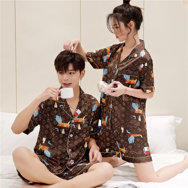 high-end ice couple pajamas korean style women's summer short clothes home silk sleeve suit silk loose home wear, Black;brown
high-end ice couple pajamas korean style women's summer short clothes home silk sleeve suit silk loose home wear, Black;brown