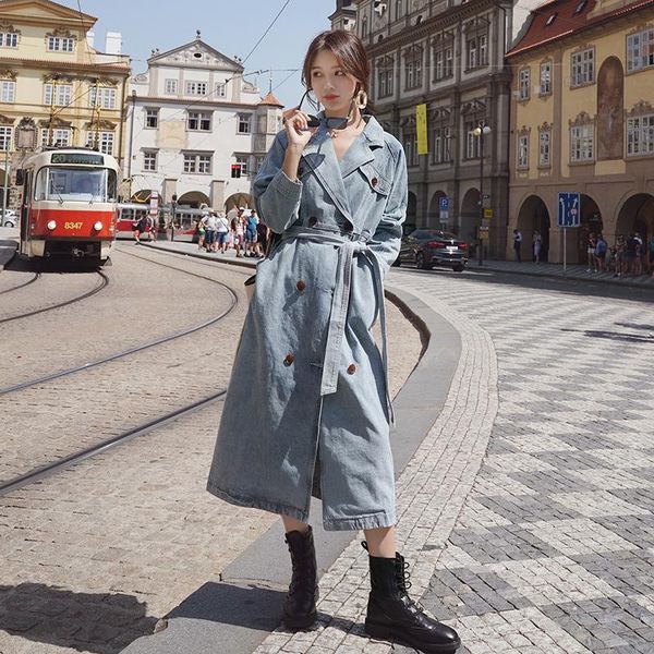 denim windbreaker female european station long 2020 spring autumn korean loose casual fashion over knee trench women coat w92, Tan;black
denim windbreaker female european station long 2020 spring autumn korean loose casual fashion over knee trench women coat w92, Tan;black