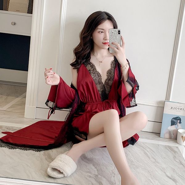 satin wedding robe set women lace 2pcs sleepwear summer perspective nighty&robe set female kimono gown casual home wear, Black;red
satin wedding robe set women lace 2pcs sleepwear summer perspective nighty&robe set female kimono gown casual home wear, Black;red