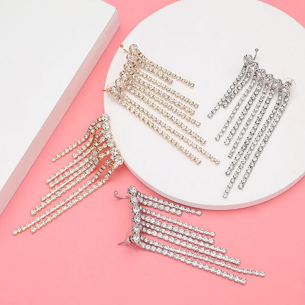 personalized drape design sense alloy rhinestone diamond tassel earrings plus ear clip fashion earrings women's net red style, Golden 
personalized drape design sense alloy rhinestone diamond tassel earrings plus ear clip fashion earrings women's net red style, Golden