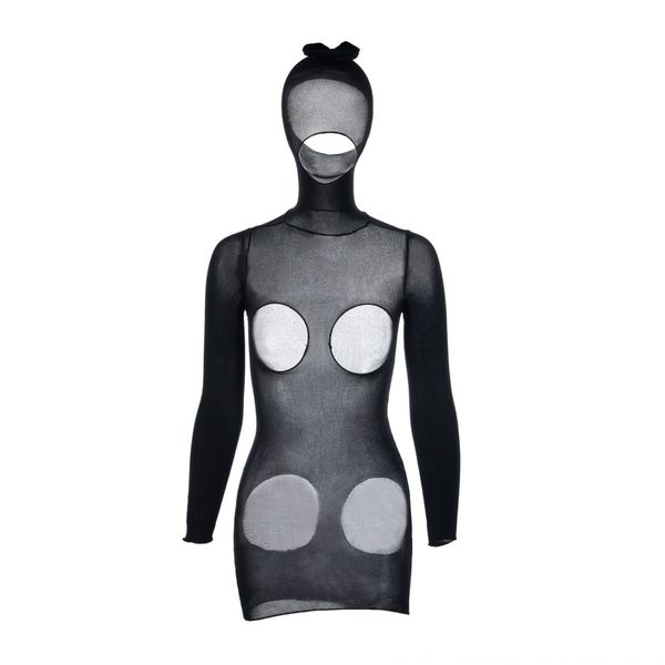 breast-exposed back-exposed silk stockings underwear pajamas fart-exposed masked pajamas stockings transparent underwear 350, Black;white