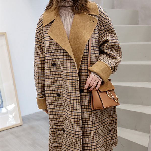 new winter woman fashion lattice wool jacket female double breasted coat lady loose long outerwear girl commute overcoat, Black
new winter woman fashion lattice wool jacket female double breasted coat lady loose long outerwear girl commute overcoat, Black