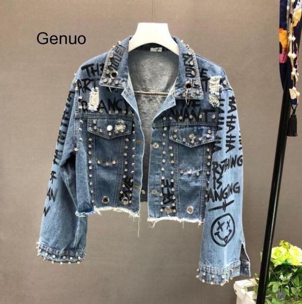 new styles denim jackets women high street graffiti personality cut rivet jacket fringe jean coat women's clothes outwear, Black;brown
new styles denim jackets women high street graffiti personality cut rivet jacket fringe jean coat women's clothes outwear, Black;brown