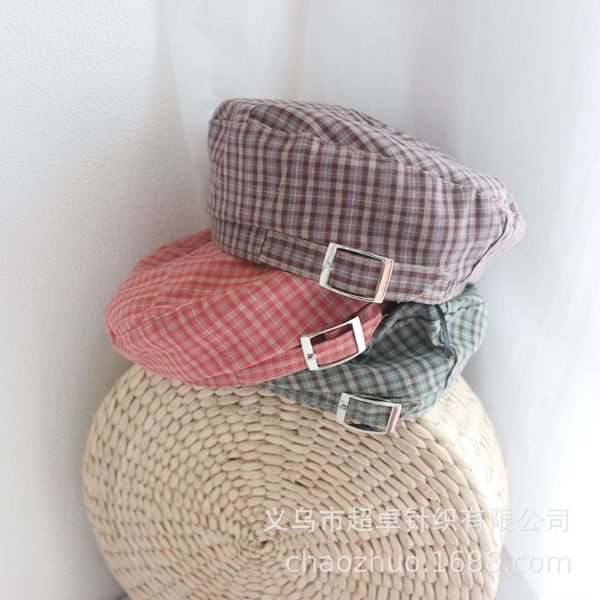 new children's octagonal cap hat of early autumn four seasons children temperament plaid octagonal hat, Blue;gray
new children's octagonal cap hat of early autumn four seasons children temperament plaid octagonal hat, Blue;gray