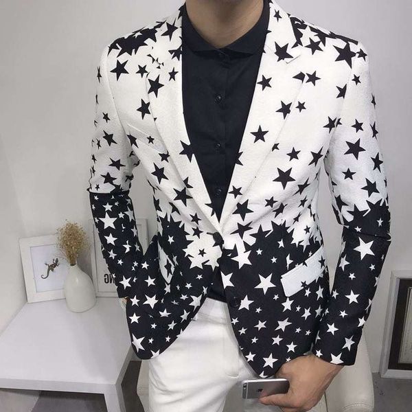 star print slim fit jacket 2020 brand new male club stage blazer man formal wedding suit prom blazers for men costume homme, White;black
star print slim fit jacket 2020 brand new male club stage blazer man formal wedding suit prom blazers for men costume homme, White;black
