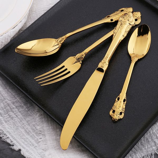high grade retro flatware sets silver gold stainless steel cutlery set knife fork spoon scoop 4pcs dinnerware set tableware sets bh3088 dbc
high grade retro flatware sets silver gold stainless steel cutlery set knife fork spoon scoop 4pcs dinnerware set tableware sets bh3088 dbc