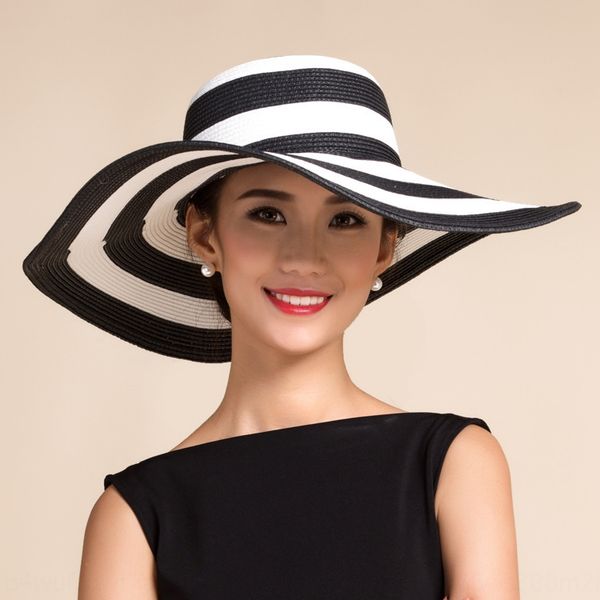 2019 women's big edge straw hat creative outdoor sunshade creative black and white striped beach straw hat, Blue;gray
2019 women's big edge straw hat creative outdoor sunshade creative black and white striped beach straw hat, Blue;gray