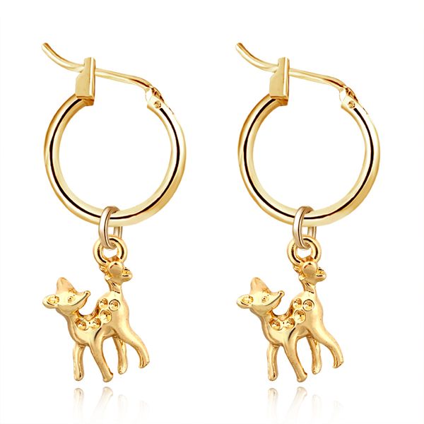 1pair cute sika deer small pendant hoop earrings for women girl chic gold color cartoon animals earrings fashion jewelry e540, Golden;silver
1pair cute sika deer small pendant hoop earrings for women girl chic gold color cartoon animals earrings fashion jewelry e540, Golden;silver