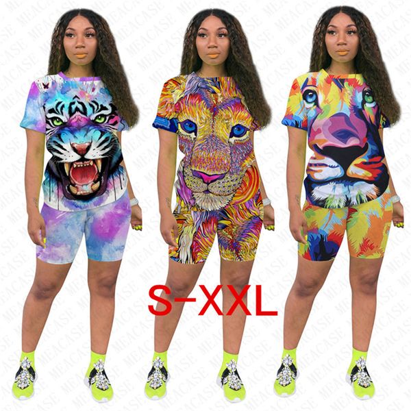 women tiger lion animal outfits designer t-shirts + shorts 2pcs sets tracksuit summer tee short pants jogging suit night clubwear d7711, White 
women tiger lion animal outfits designer t-shirts + shorts 2pcs sets tracksuit summer tee short pants jogging suit night clubwear d7711, White