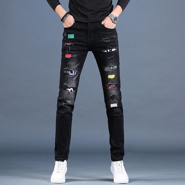 men's jeans wholesale 2021 ripped hole 3d embroidery patch black brand slim feet casual pants summer thin hombre, Blue
men's jeans wholesale 2021 ripped hole 3d embroidery patch black brand slim feet casual pants summer thin hombre, Blue