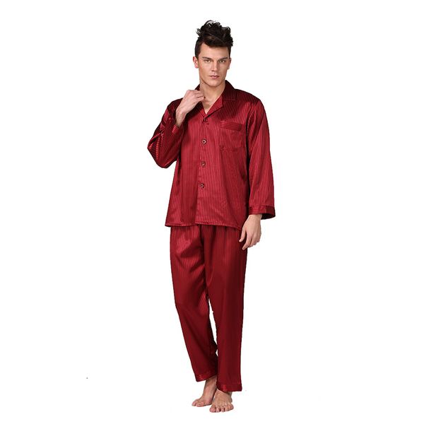 men's striped silk stain pajamas black red set sleepwear gentleman v-neck nightgown comfortable large big loose home clothes set, Black;brown
men's striped silk stain pajamas black red set sleepwear gentleman v-neck nightgown comfortable large big loose home clothes set, Black;brown