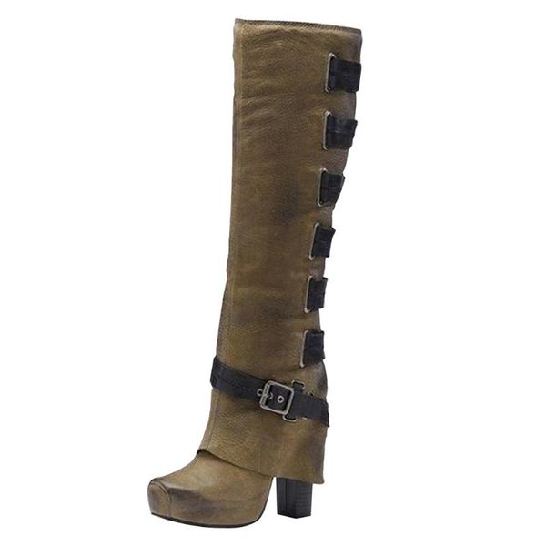 women's buckle knee bare boots square high heel casual long tube punk combat motorcycle booties plus size 43 european shoes, Black
women's buckle knee bare boots square high heel casual long tube punk combat motorcycle booties plus size 43 european shoes, Black