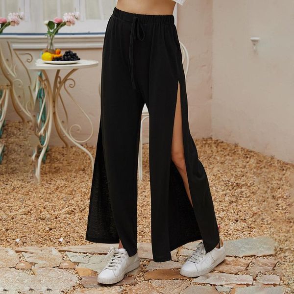 women wide legs pant slit drawstring elastic waist empire straight loose trousers casual summer holiday beach black jogger women, Black;white
women wide legs pant slit drawstring elastic waist empire straight loose trousers casual summer holiday beach black jogger women, Black;white