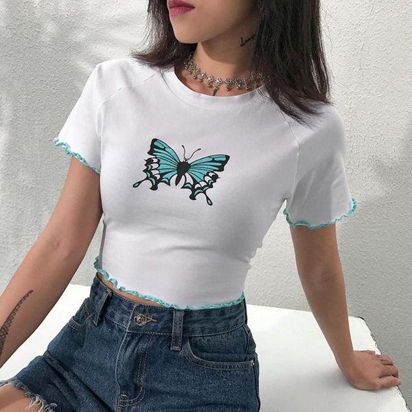 women butterfly print short t-shirt female short sleeve casual tee clothing, Black;blue
women butterfly print short t-shirt female short sleeve casual tee clothing, Black;blue