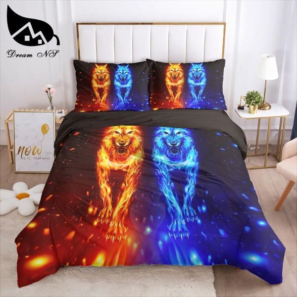 dream ns hand painted ink painting flame wolf roupa de cama bedding home textiles set bedclothes duvet cover bedding set