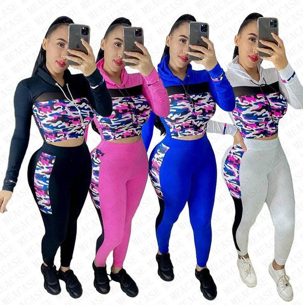 2020 women's tracksuit designer outfits mesh patchwork camouflage hoodies hooded pants leggings 2 pieces set autumn sports suit d72811, White 
2020 women's tracksuit designer outfits mesh patchwork camouflage hoodies hooded pants leggings 2 pieces set autumn sports suit d72811, White