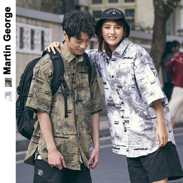 martin george spring / summer new retro style loose oversize men's short sleeve shirt and shirt, White;black
martin george spring / summer new retro style loose oversize men's short sleeve shirt and shirt, White;black