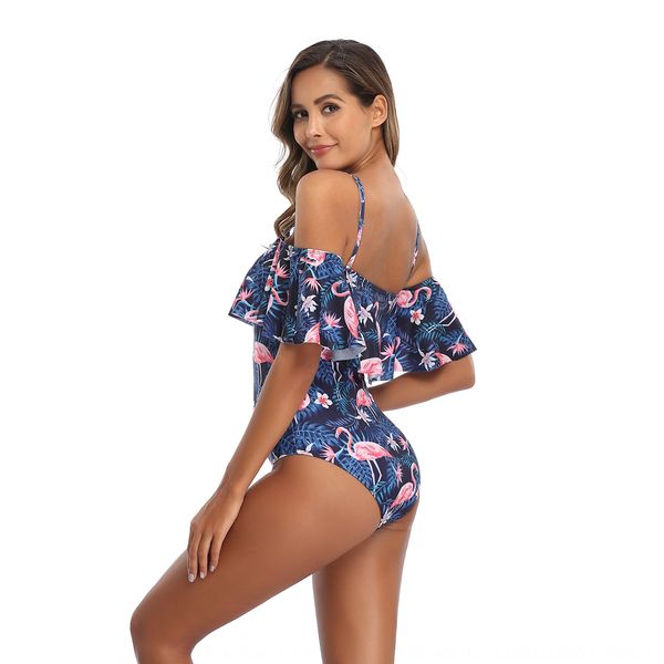 2020 new women's one-piece printed ruffled 2020 new bikini swimsuit women's one-piece printed ruffled bikini swimsuit, White;black