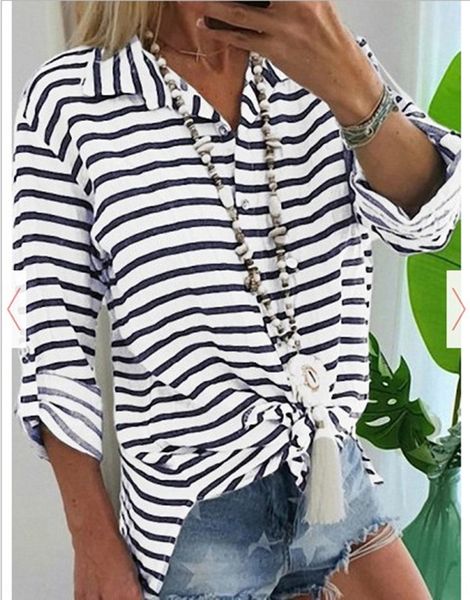 lapel striped women's wide loose summer long sleeve mid-length button shirt button shirt women's top, White
lapel striped women's wide loose summer long sleeve mid-length button shirt button shirt women's top, White