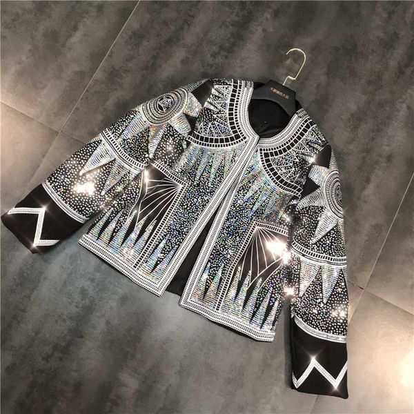 women shiny jacket 2020 silver sequins geometric bomber jackets o neck nationality embroid coat casual outerwear female clothing, Black;brown
women shiny jacket 2020 silver sequins geometric bomber jackets o neck nationality embroid coat casual outerwear female clothing, Black;brown