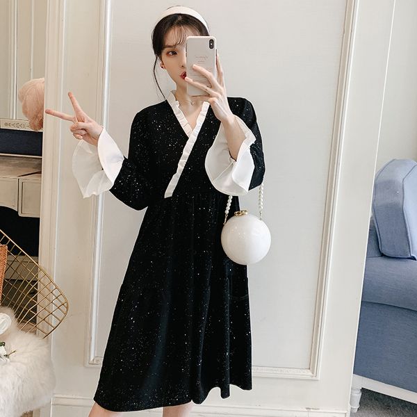 maternity dresses autumn pregnant women nursing dress loose breastfeeding cross v-neck long flare sleeve ruffles patchwork lactation clothes, White
maternity dresses autumn pregnant women nursing dress loose breastfeeding cross v-neck long flare sleeve ruffles patchwork lactation clothes, White