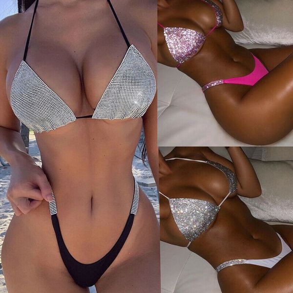 women sequin rhinestone spandex crystal diamond push up bikini set bra high waist swimsuit swimwear bathing suit, White;black
women sequin rhinestone spandex crystal diamond push up bikini set bra high waist swimsuit swimwear bathing suit, White;black