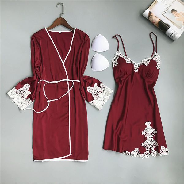 summer viscose fiber pajamas women backless slip nightdress thin spring and autumn nightgown two-piece set with chest pad, Black;red
summer viscose fiber pajamas women backless slip nightdress thin spring and autumn nightgown two-piece set with chest pad, Black;red