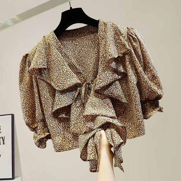 leopard shirt for women vintage puff sleeve lace-up ruffled v-neck leopard chiffon shirt ladies fashion all-match blusas, White
leopard shirt for women vintage puff sleeve lace-up ruffled v-neck leopard chiffon shirt ladies fashion all-match blusas, White