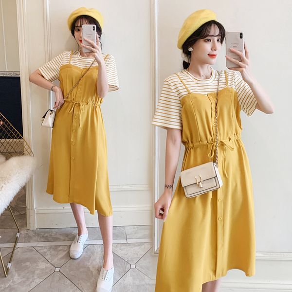 9522# maternity clothes nursing dress summer false two-piece striped breastfeeding dress, White
9522# maternity clothes nursing dress summer false two-piece striped breastfeeding dress, White